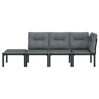 4-delige Loungeset poly rattan zwart en grijs 3