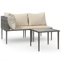 3-delige Loungeset met kussens poly rattan grijs 2