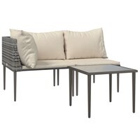 3-delige Loungeset met kussens poly rattan grijs 3