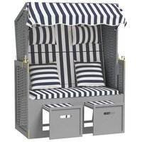 Strandstoel met kussens poly rattan en hout blauw en wit 2