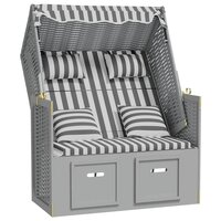 Strandstoel met kussens poly rattan en massief hout grijs wit 3