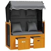 Strandstoel met kussen poly rattan en hout zwart en antraciet 2