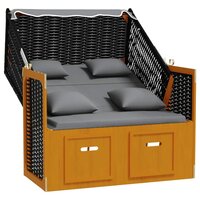 Strandstoel met kussen poly rattan en hout zwart en antraciet 4