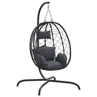 Egg hangstoel met Kussen Antraciet Poly Rattan &amp; Staal 2