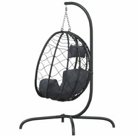 Egg hangstoel met Kussen Antraciet Poly Rattan &amp; Staal 5