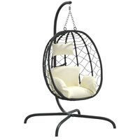 Egg hangstoel met Kussen Cr&amp;egrave;mewit Poly Rattan &amp; Staal 2