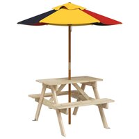 Picknicktafel voor 4 kinderen met parasol massief vurenhout 2