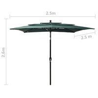 Parasol 3-laags met aluminium paal 2,5x2,5 m groen 8