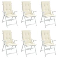 Tuinstoelkussens 6 st hoge rug 120x50x3 cm stof cr&amp;egrave;mekleurig 4