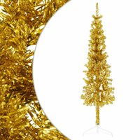Kunstkerstboom half met standaard smal 120 cm goudkleurig 2