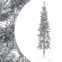 Kunstkerstboom half met standaard smal 120 cm zilverkleurig 2