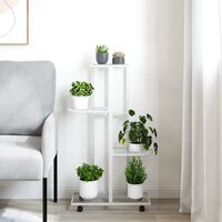 Bloemenstandaard met wielen 4-laags 44x23x80 cm ijzer wit 3