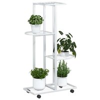 Bloemenstandaard met wielen 4-laags 44x23x80 cm ijzer wit 4