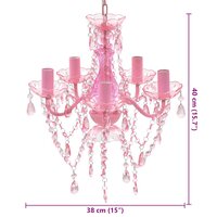 Kristallen licht met 5 gloeilampen rosa 9