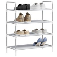 Schoenenrek met 4 schappen metaal en nonwoven stof zilverkleur 3