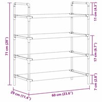 Schoenenrek met 4 schappen metaal en nonwoven stof zilverkleur 8