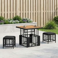 Tuin eettafelset 3 st Zwart en Grijs Poly Riet en Acaciahout 3