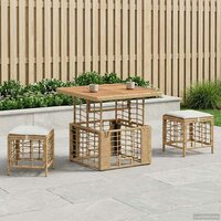 Tuin eettafelset 3 st Natuur en Wit Poly Riet en Acaciahout 3