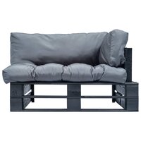 Tuinbank pallet met grijze kussens grenenhout 2