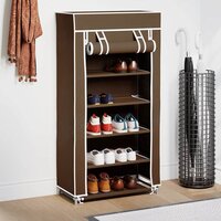 Stoffen schoenenrek met hoes 58 x 28 x 106 cm bruin 3
