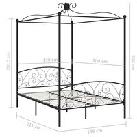 Hemelbedframe metaal zwart 140x200 cm 6