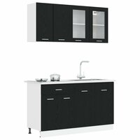 Keuken Eenheid LYON 4 st Zwart eiken Bewerkt hout 3