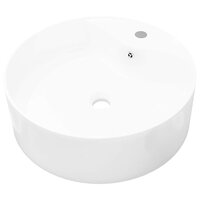Wasbak met overloop, keramiek, rond, wit 2