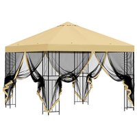 Tuin Gazebo met Zijwanden 3 x 3 m Cr&egrave;mekleurig 4
