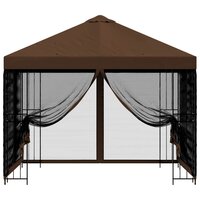 Tuin Gazebo met Zijwanden 3 x 3 m Bruin Polyester en staal 5