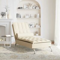 Massage chaise longue met bolster stof cr&egrave;mekleurig 3