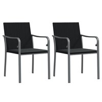 Tuinstoelen 2 st met kussens 56x59x84 cm poly rattan zwart 2
