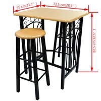 3-delige Bartafel en -krukkenset massief hout en staal 6