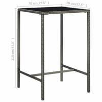 Tuinbartafel 70x70x110 cm poly rattan en glas grijs 6