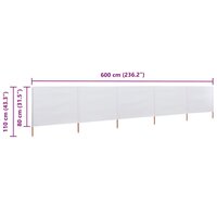 Windscherm 5-panelen 600x80 cm stof zandwit 6