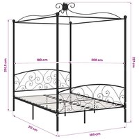 Hemelbedframe metaal zwart 180x200 cm 5