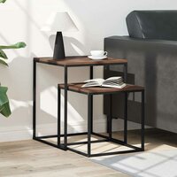 Salontafelset 2 st bewerkt hout en metaal 3