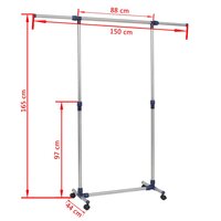Kledingrek verstelbaar 165x44x150 cm roestvrij staal zilver 8