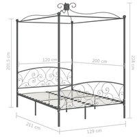 Hemelbedframe metaal grijs 120x200 cm 6