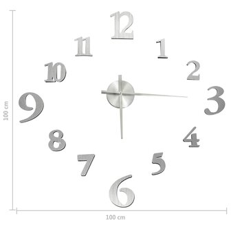 3D-wandklok modern XXL 100 cm zilverkleurig 5