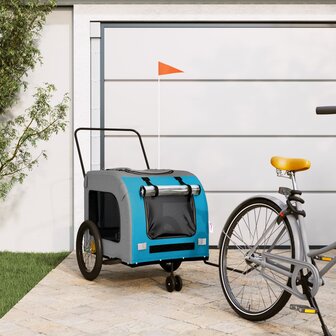 Hondenfietstrailer oxford stof en ijzer blauw en grijs 1