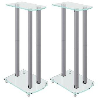 Luidsprekerstandaards 2 st 3 pijlers gehard glas zilverkleurig 2