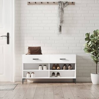 Schoenenbank 102x35x55 cm bewerkt hout hoogglans wit 1