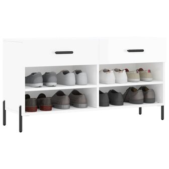 Schoenenbank 102x35x55 cm bewerkt hout hoogglans wit 3