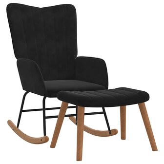 Schommelstoel met voetenbank fluweel zwart 2