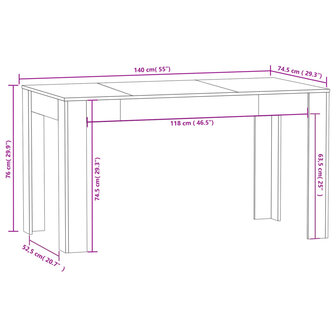 Eettafel 140x74,5x76 cm spaanplaat betongrijs 5