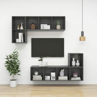 Tv-wandmeubel 37x37x72 cm bewerkt hout hoogglans grijs 8