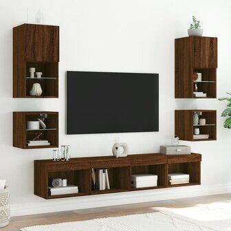 Tv-wandmeubels met LED 2 st 30x28,5x30 cm bruin eikenkleur 5