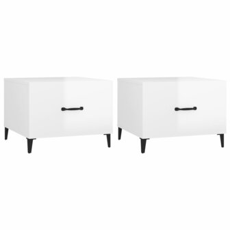 Salontafels 2 st met metalen poten 50x50x40 cm hoogglans wit 2