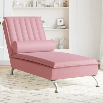 Massage chaise longue met bolster fluweel roze 1