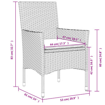 3-delige Tuinset met kussens poly rattan en glas zwart 8